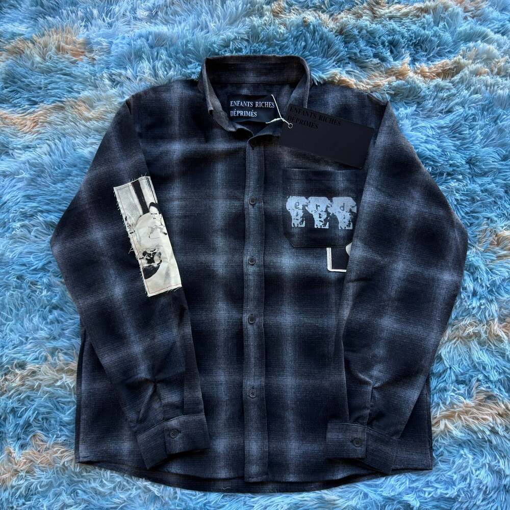 Enfants Riches Deprimes Black & Grey Plaid Graphic Patchwork Flannel Shirt